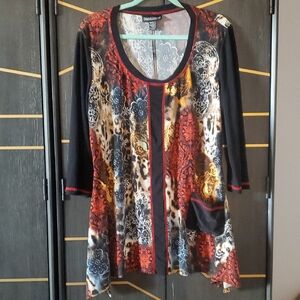 Frank Lyman Design Multicolor Tunic with Black Sleeves